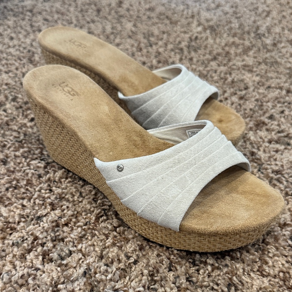 UGG Women's Tan and Cream Wedge Slides